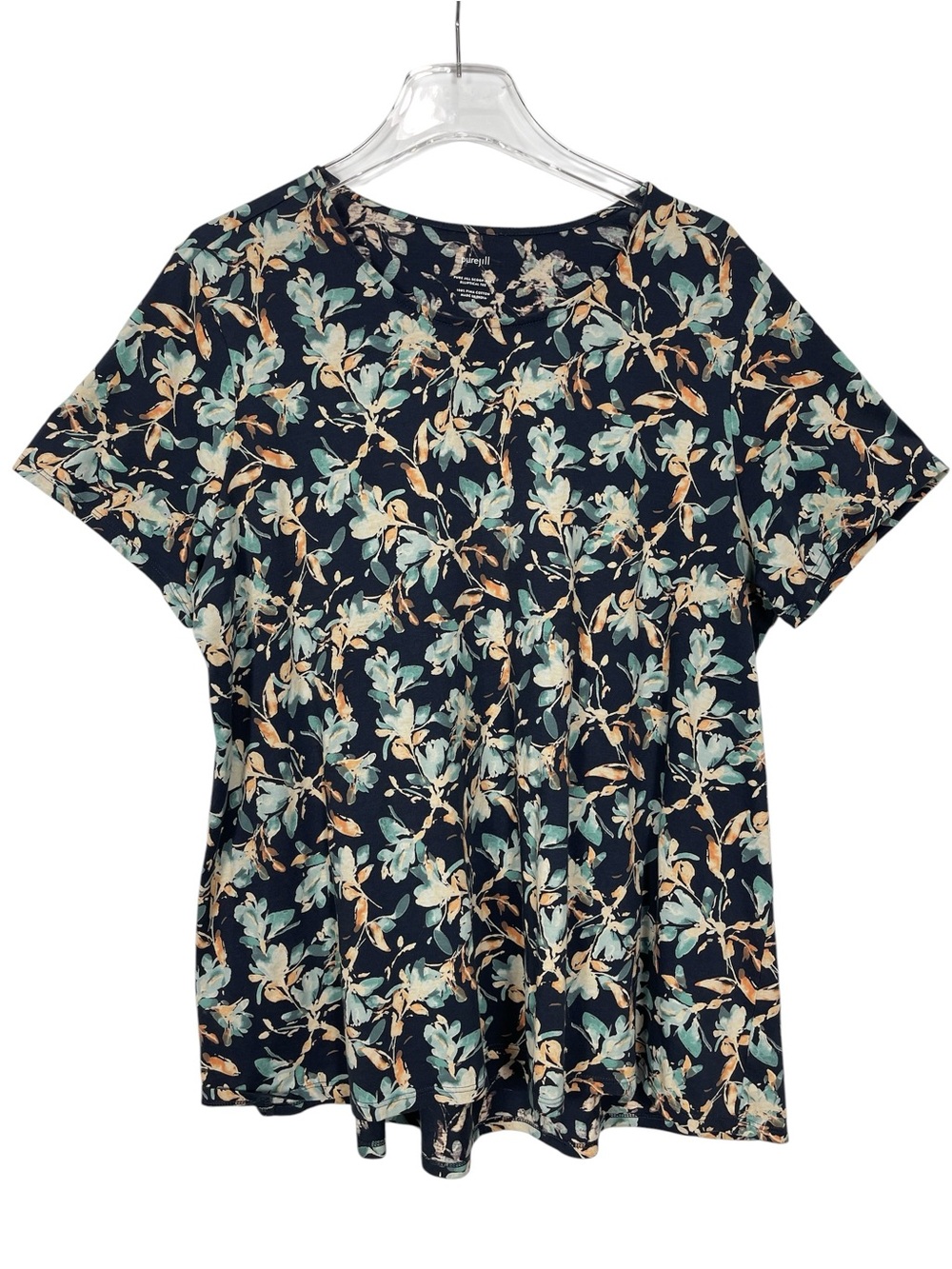 NOT FOR SALE Scoop-Neck Elliptical Tee Blue Floral 100% Cotton Size XL